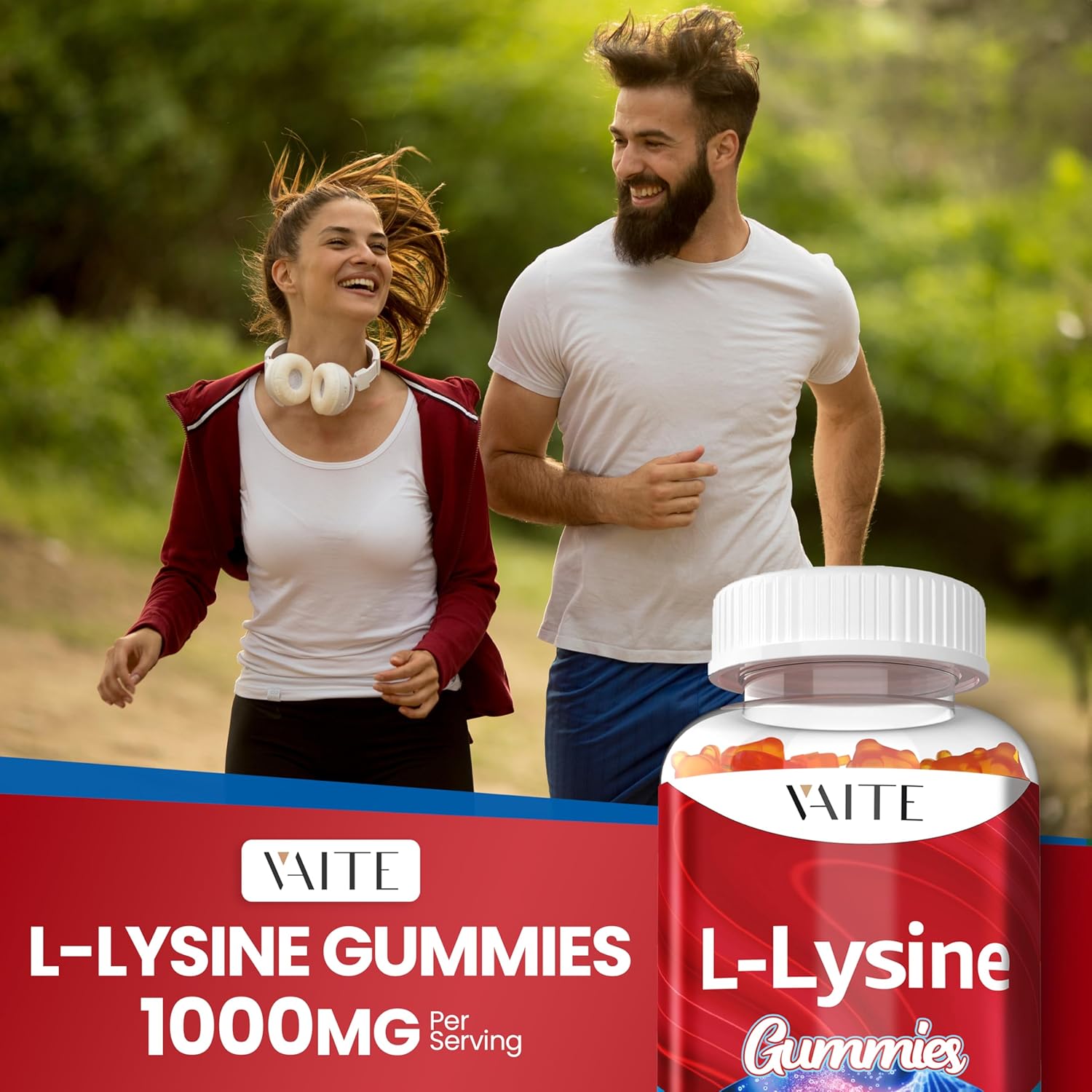 L-Lysine 1000mg Gummies - Supports Skin, Lip, Vegan, Gluten Free, 60 Chewable Lysine for Adults, Vitamins Tissue Health & Immune System, Amino Acid Vitamin Supplement & Complex Supplements (2 Pack)
