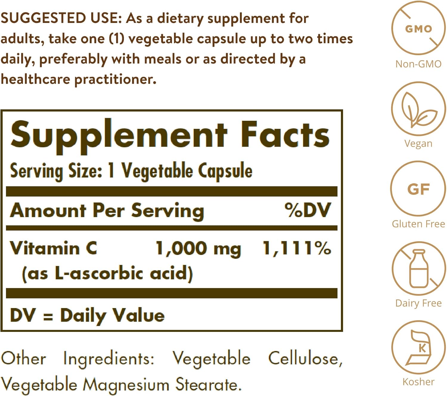 Solgar Vitamin C 1000 mg, 250 Vegetable Capsules - Antioxidant & Immune Support - Overall Health - Healthy Skin & Joints - Bioflavonoids Supplement - Non GMO, Vegan, Gluten No, Kosher - 250 Servings
