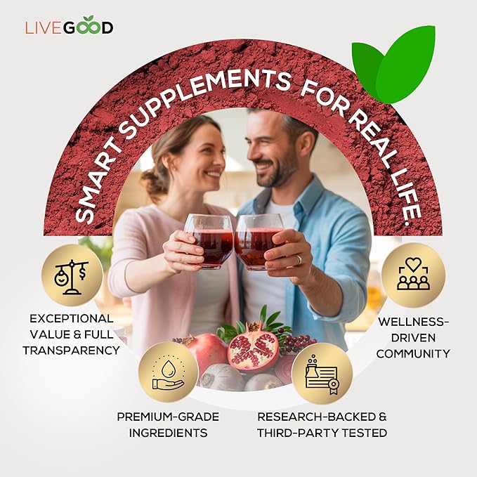 LiveGood Super Reds Organic Superfood Powder with Beetroot and Organic Pomegranate Powder, Antioxidant Fruit Blend and Red Beets Supplements for Daily Energy (30 Servings)