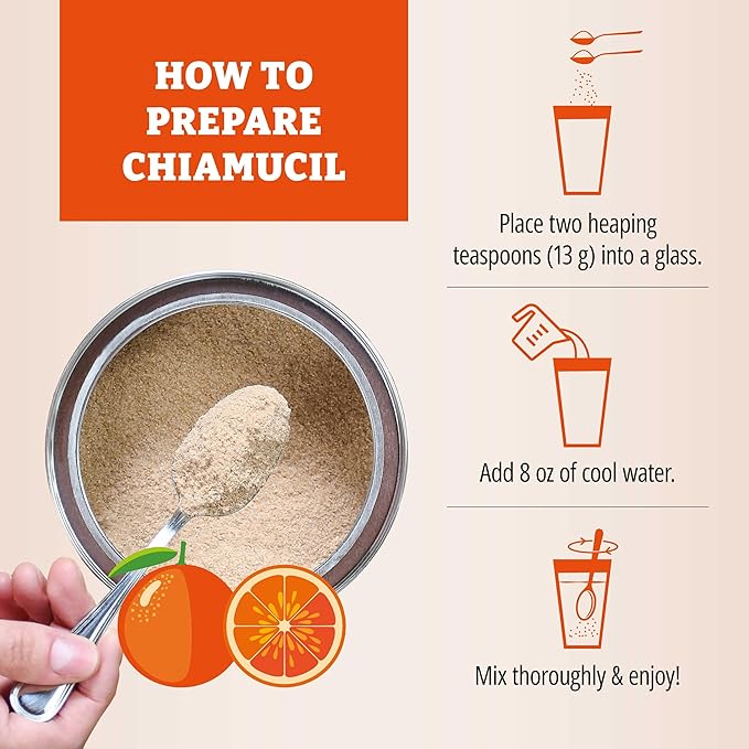 Chiamucil Prebiotic Fiber Supplement Powder – Chia Fiber & Chicory Root (Inulin) for Digestive Health & Appetite Control – Gluten & Sugar Free, Vegan, Non-GMO, Orange - 80 Servings