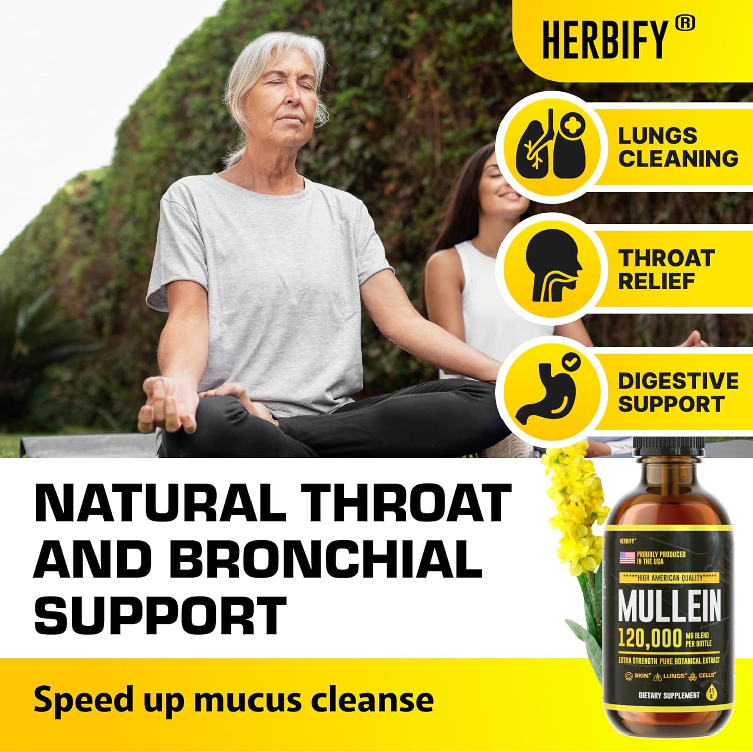 HERBIFY Mullein Drops - Lung Cleanse - Leaf Extract - Powerful Mullein for Immune Support,Detox & Respiratory Support - Made in USA - Lung Cleanse for Smokers - 4 Oz