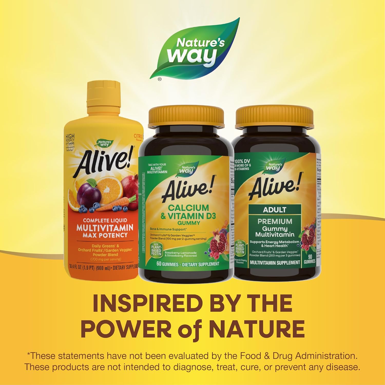 Nature's Way Alive! Daily Calcium & Vitamin D3 Gummies, Bone Support*, Immune Support*, Strawberry and Raspberry- Lemonade Flavored, 60 Gummies (Set of 3)