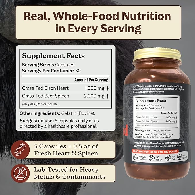 MK Supplements IRONCLAD – Grass-Fed Beef Spleen & Bison Heart | Natural Heme Iron for Energy, Endurance & Recovery | Regeneratively-Raised, Freeze-Dried Ancestral Iron Support