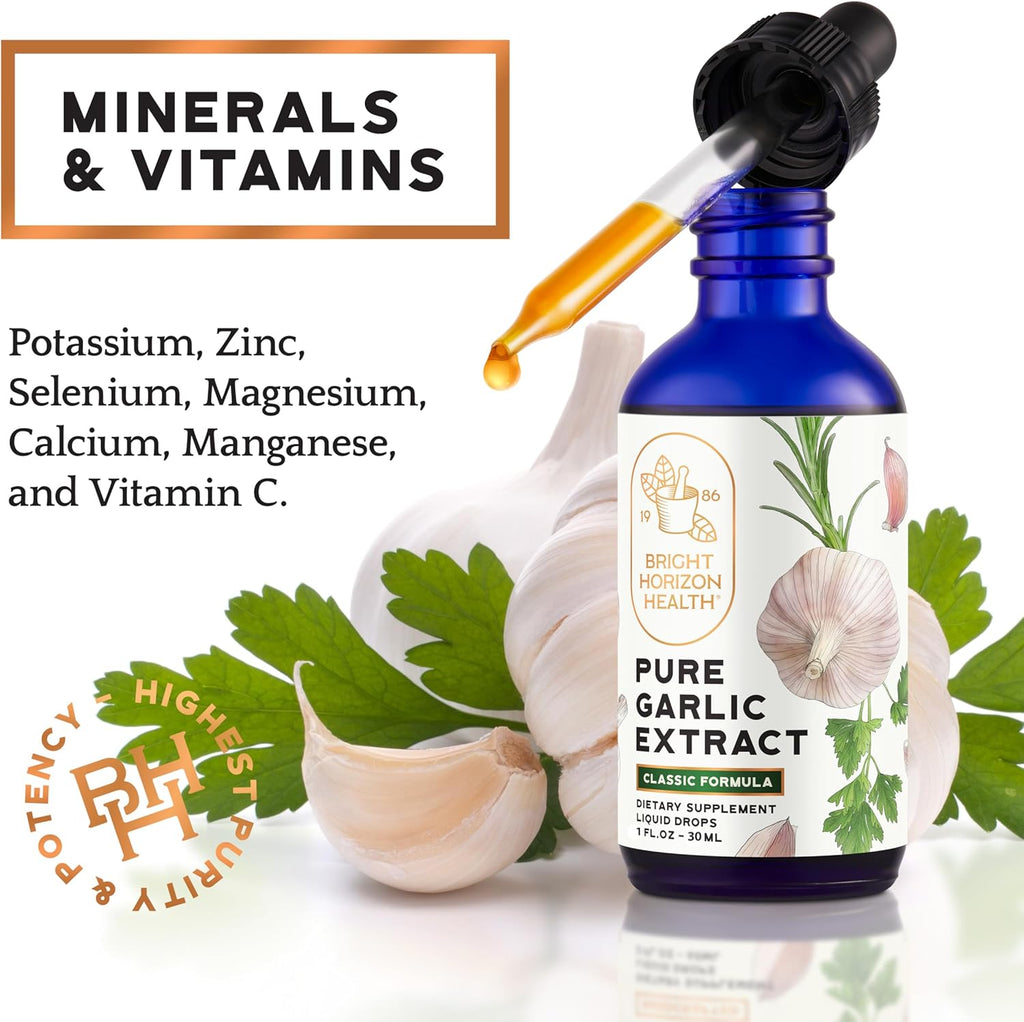 Pure Garlic Extract with Allicin Classic Cold-Processed Liquid Formula – 1 fl oz Dropper Bottle – Vegan, Non-GMO, No Additives