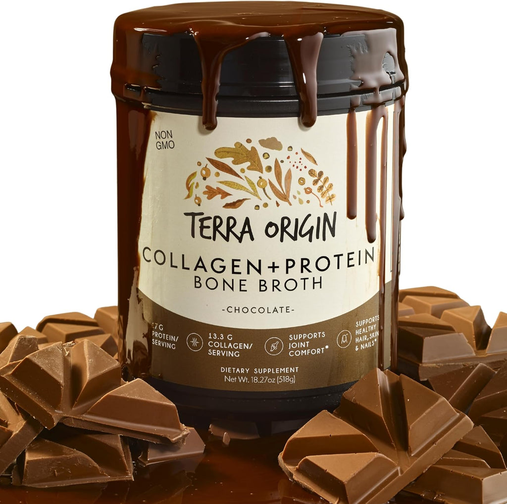 TERRA ORIGIN Collagen Peptides Powder | Bone Broth Hydrolized Collagen Type I and III Protein Supplement | for Women and Men Hair, Skin, Nail and Joint Support | Chocolate (20 Servings)