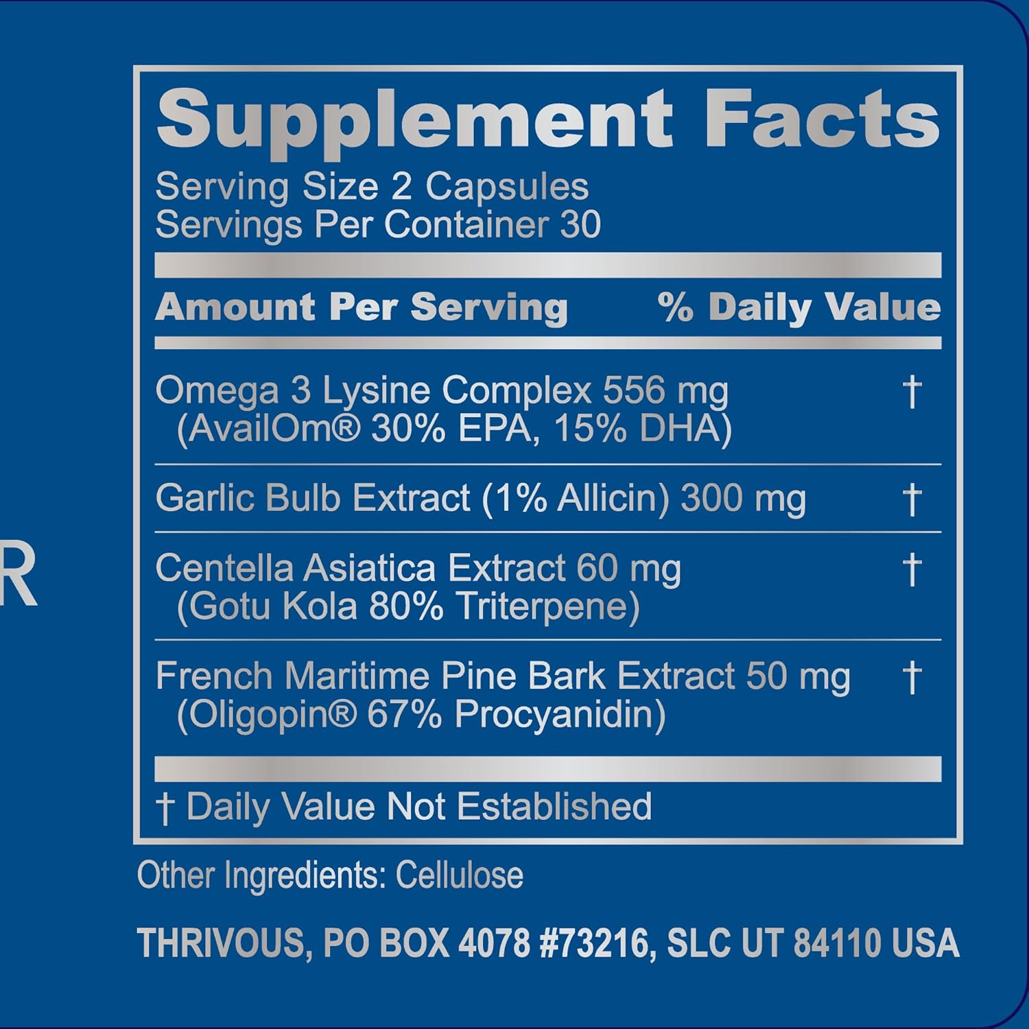 Thrivous Omega Cardioprotector – Advanced Heart & Circulation Support Supplement with AvailOm Omega-3, Garlic, Gotu Kola, Oligopin Pine Bark – 60 Vegan Capsules