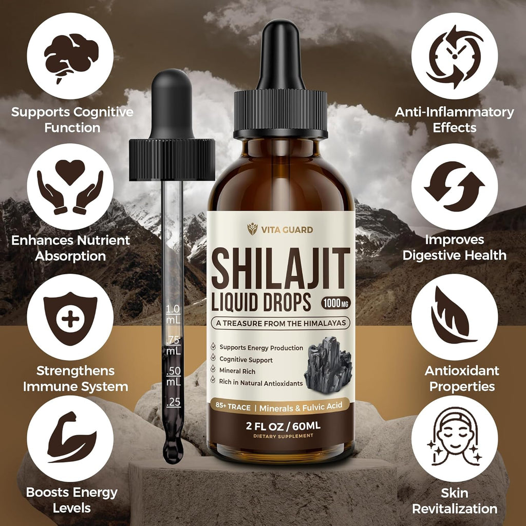 Himalayan Shilajit Liquid Drops – 1000mg Energy & Immunity Support with 85+ Trace Minerals & Fulvic Acid – Strength, Vitality Supplement for Men & Women – 30-Day Supply