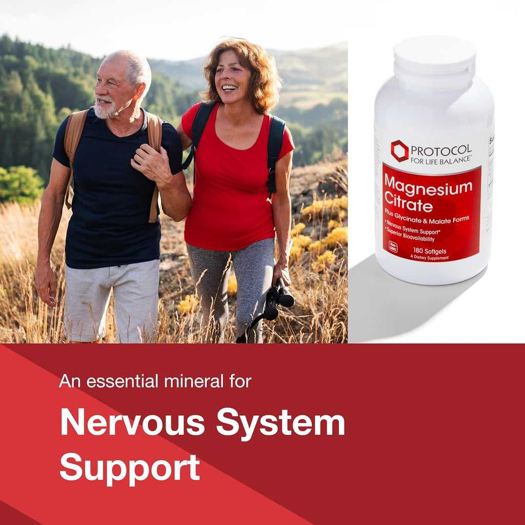 PROTOCOL FOR LIFE BALANCE Magnesium Citrate Plus Glycinate & Malate - Support Heart Health & Bone Formation - Bioavailable Dietary Supplement - Halal - 180 Softgels