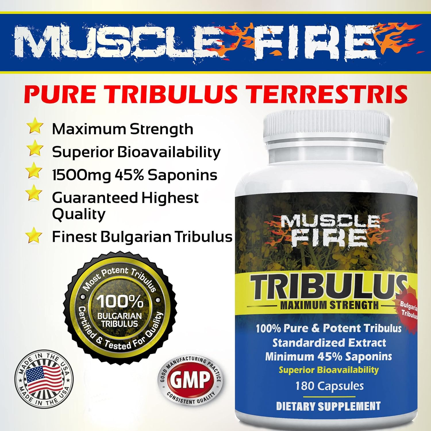 Herbal Nutrition Tribulus Terrestris, Bulgarian, 1500mg 45% Saponins, Lecithin for Better Update, 180 Capsules, One Bottle…