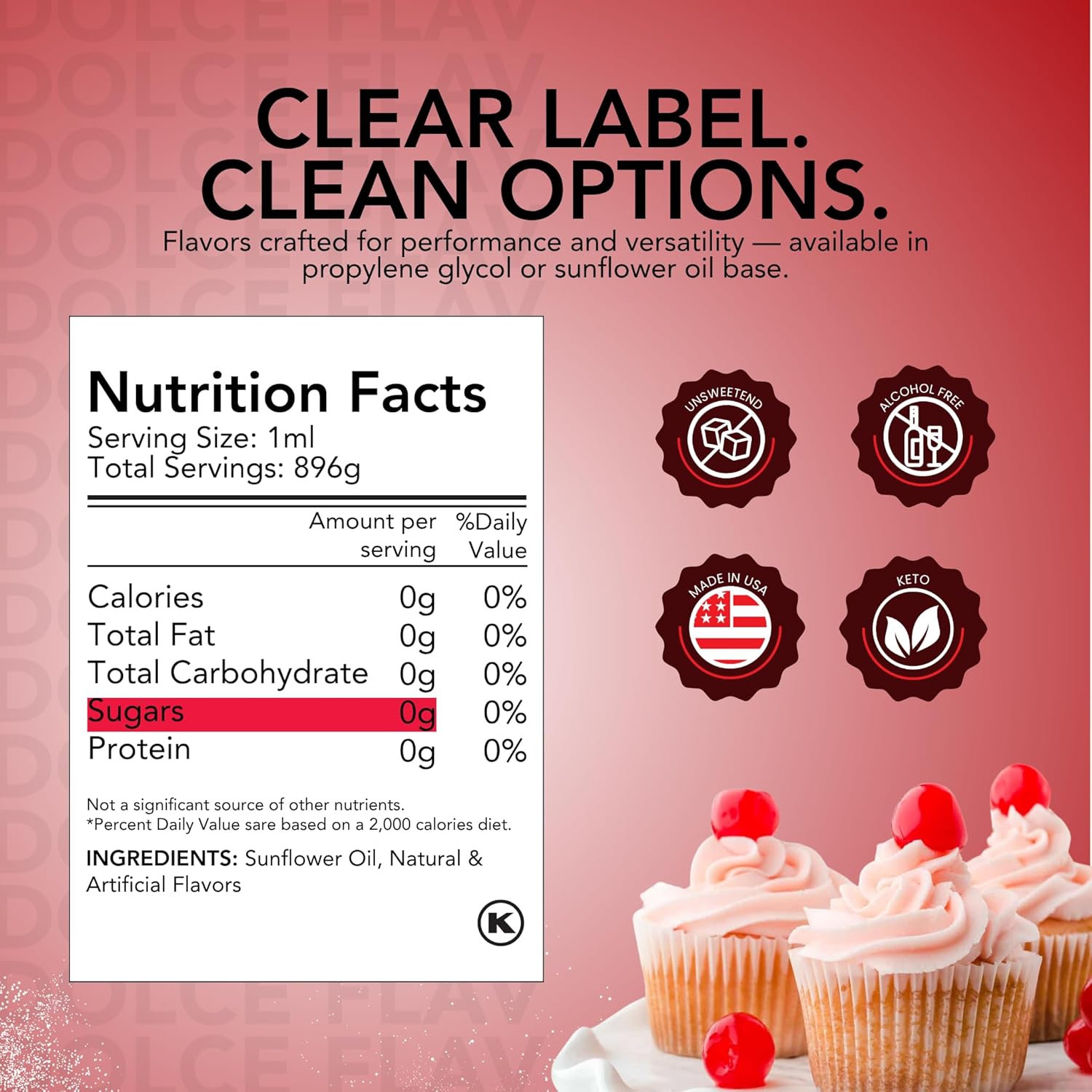 Dolce Flav Cherry Flavoring – 32 oz. – Premium Oil-Based Extract for Chocolates, Frostings, Baked Goods & Confections | Classic Sweet Flavor for Bakeries & Candy Shops