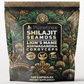 Shilajit Seamoss Capsules with Lion's Mane, Ashwagandha, and Cordyceps – 120 Vegan Capsules for Energy, Focus, and Wellness