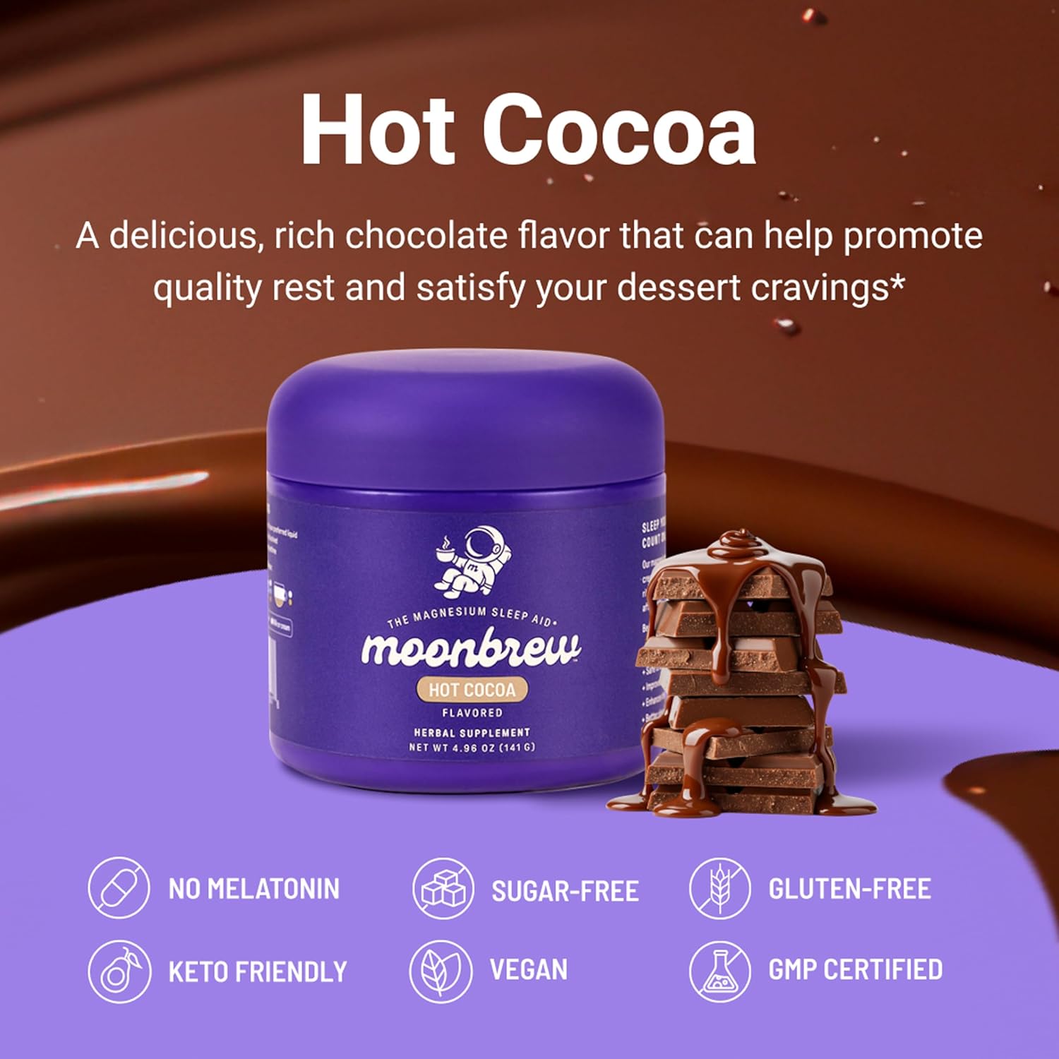 MoonBrew Nighttime Magnesium Hot Cocoa, Natural Sleep Aid Drink Mix for Adults, 2-Pack - Calming Melatonin-Free Sleep Support - Sleepy Hot Chocolate Powder with L-Theanine, Chamomile & Zinc Glycinate