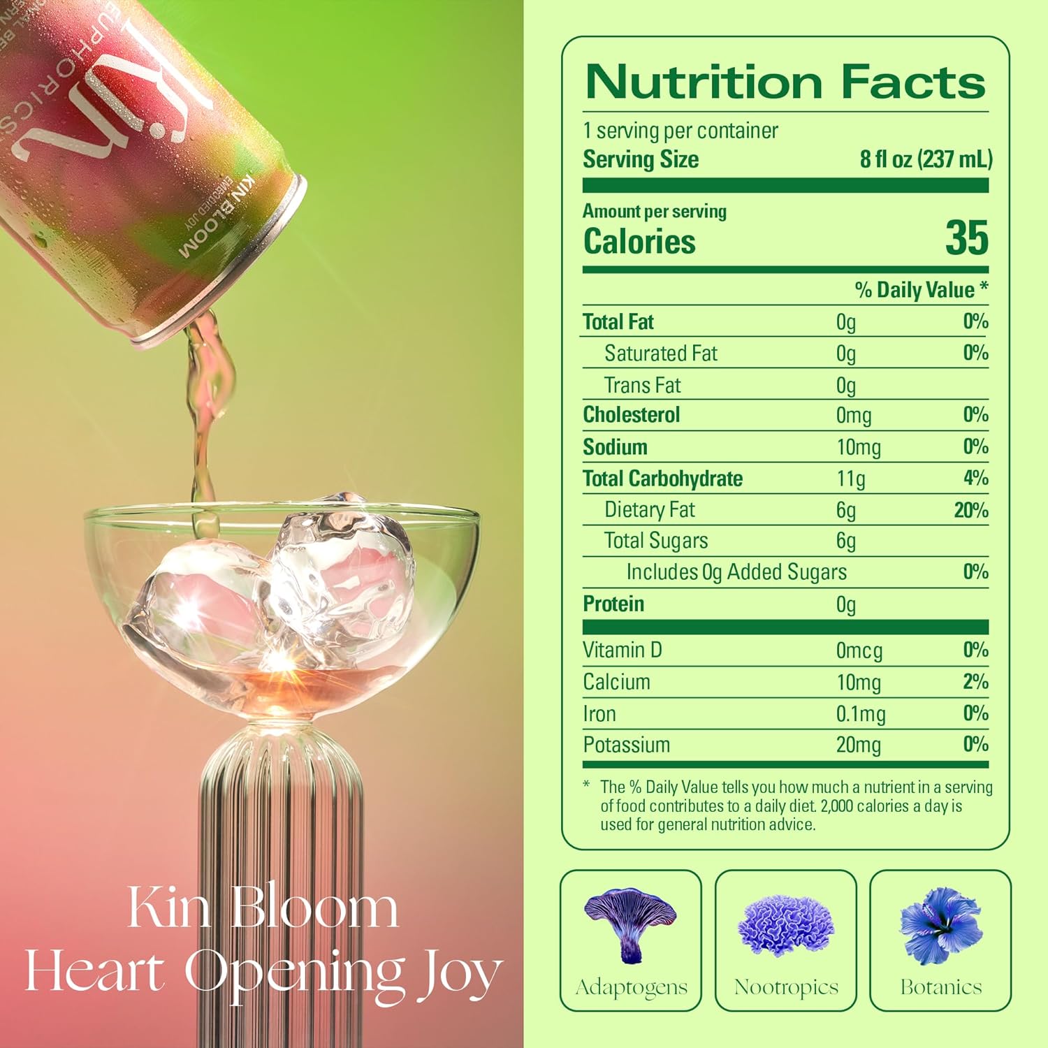 Kin Euphorics Kin Bloom Non-Alcoholic Functional Beverage | All day rosé | Elevate Your Mind & Spirit | Prebiotic | L-Theanine, Schisandra, Damiana | Ready to Drink | 8 Fl Oz (12pk)