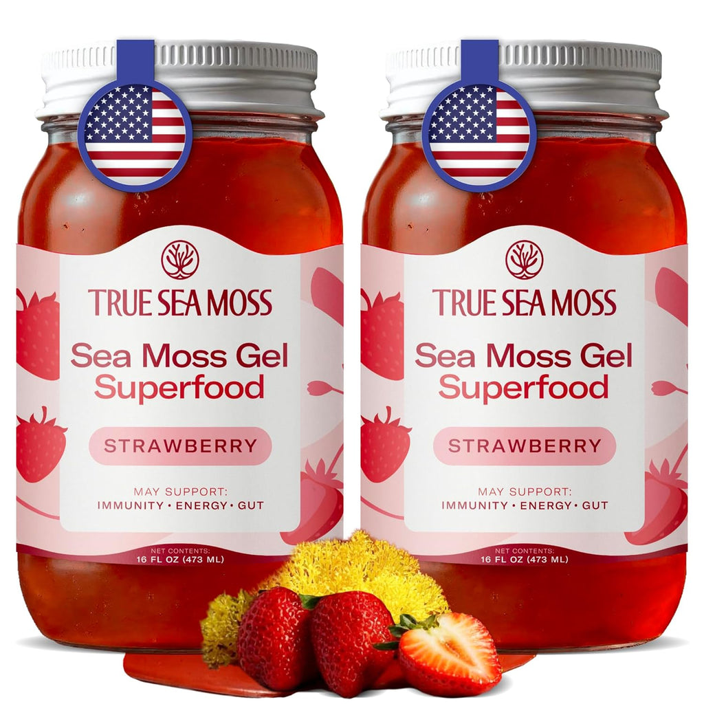 TrueSeaMoss Sea Moss Gel – Made in USA – Wildcrafted Seamoss, Fresh Fruits & Sea Vegetables – Strawberry, Pack of 2 (Labels may Vary)