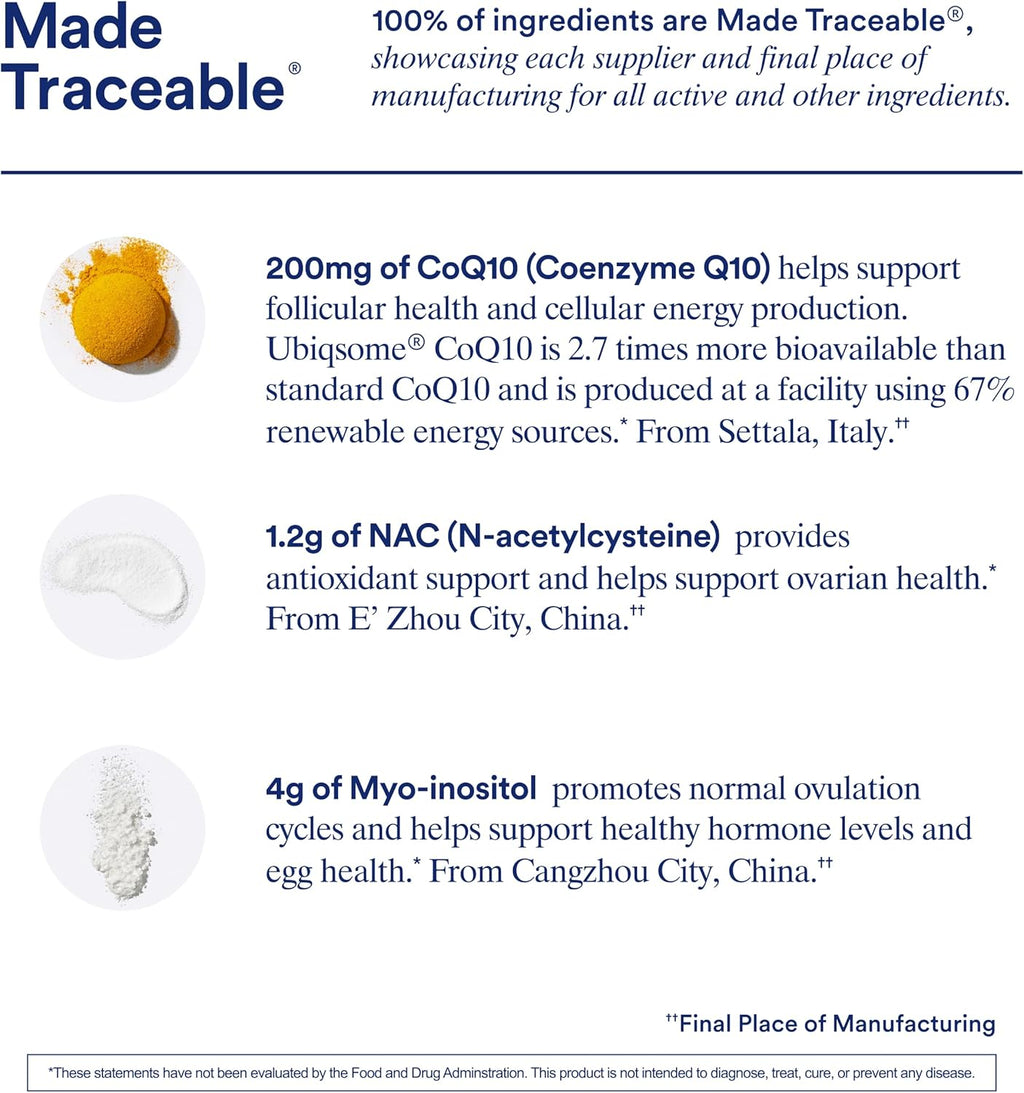 Ritual Fertility Support Supplement for Women 3-in-1 Drink-Mix Formulated to Support Conception Outcomes with Studied Ingredients (CoQ10, NAC, Myo-Inositol) and Designed with an OB/GYN. 60 Servings.*
