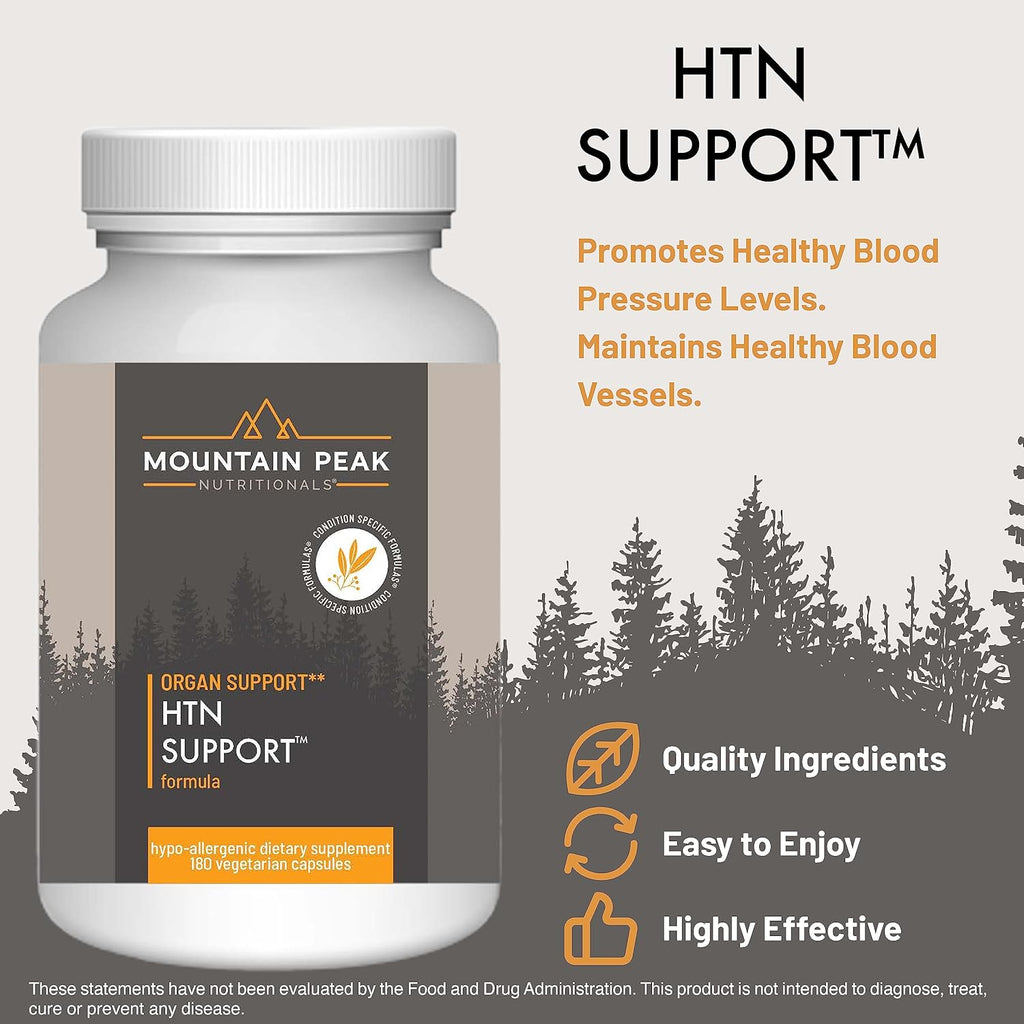 Mountain Peak Nutritionals HTN Support - Organ Supplement - Helps Maintain Healthy Blood Pressure & Cardiovascular System - w/Rauwolfia & Magnesium - Hypoallergenic Dietary Supplement (180 Capsules)