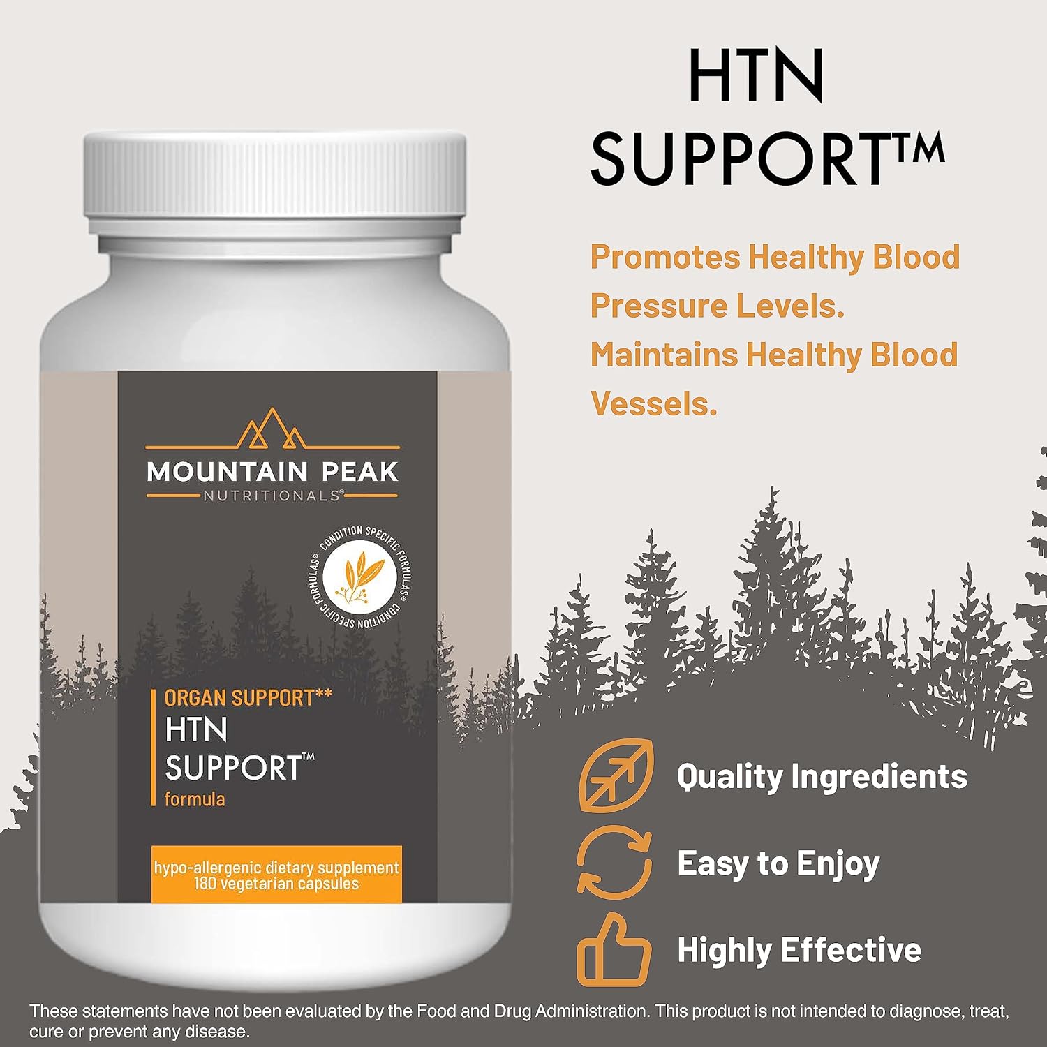 Mountain Peak Nutritionals HTN Support - Organ Supplement - Helps Maintain Healthy Blood Pressure & Cardiovascular System - w/Rauwolfia & Magnesium - Hypoallergenic Dietary Supplement (180 Capsules)