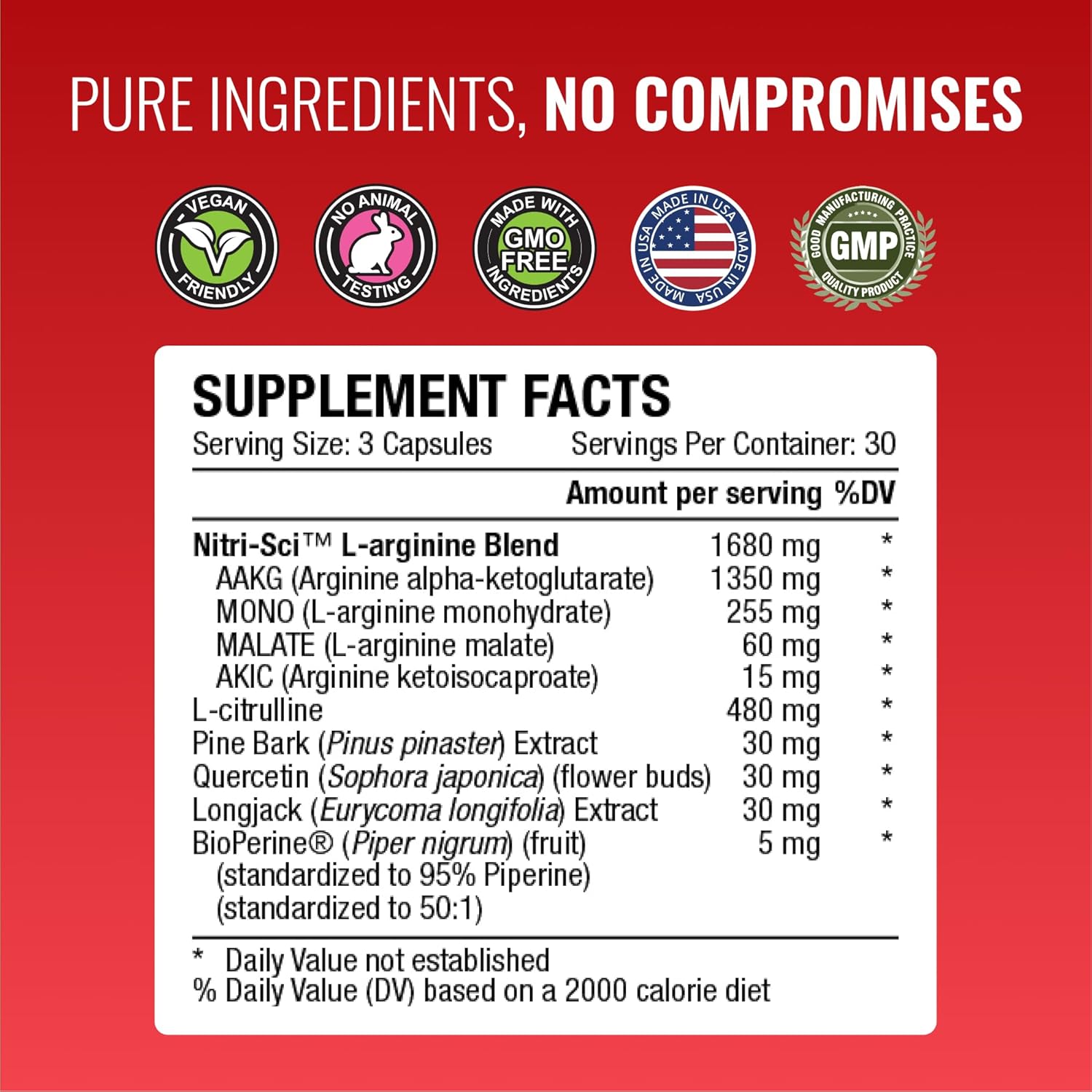 Approved Science Nitric Oxide MD - Muscle Development, Lean Body Mass, Improve Oxygen Supply, Boost Energy - 90 Capsules - 1 Bottle