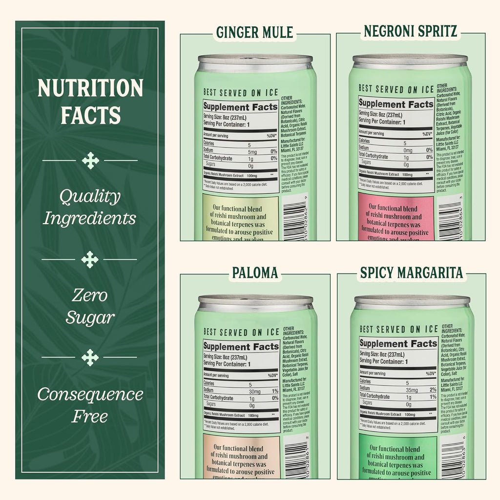 Little Saints Non-Alcoholic Drinks Variety Pack - Sugar Free & Zero Proof Mocktails Include Ginger Mule, Negroni Spritz, Spicy Margarita & Paloma - Ready-to-Drink Beverage for Parties & Celebrations (8oz, 12 pk)