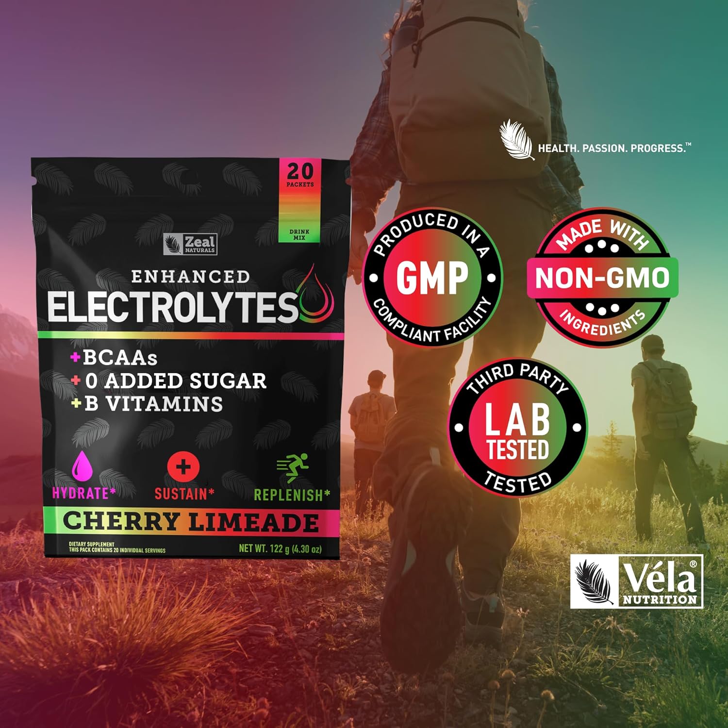 Enhanced Electrolyte Powder Stick Packs (Cherry Limeade | 20 Packets) w/ 0 Sugar +BCAAs +B-Vitamins Electrolyte Supplement w Potassium Zinc & Magnesium for Hydration - Keto Electrolytes