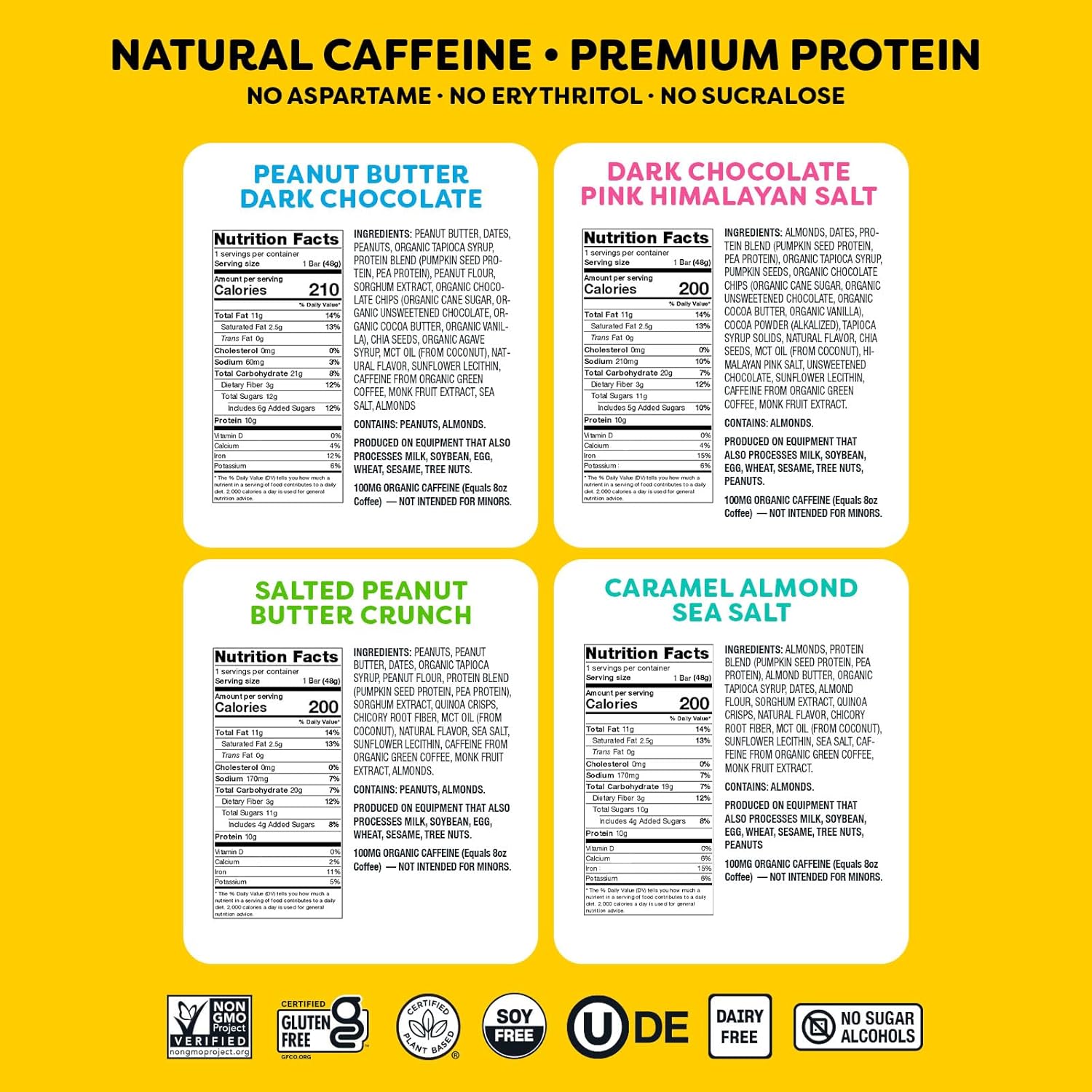 Quantum Energy Square: Energy Bar with Caffeine & 10g Protein. Delicious Healthy Snack On The Go. (Vegan, Gluten-free, Soy-free, Dairy-free) (Variety Mega Pack)