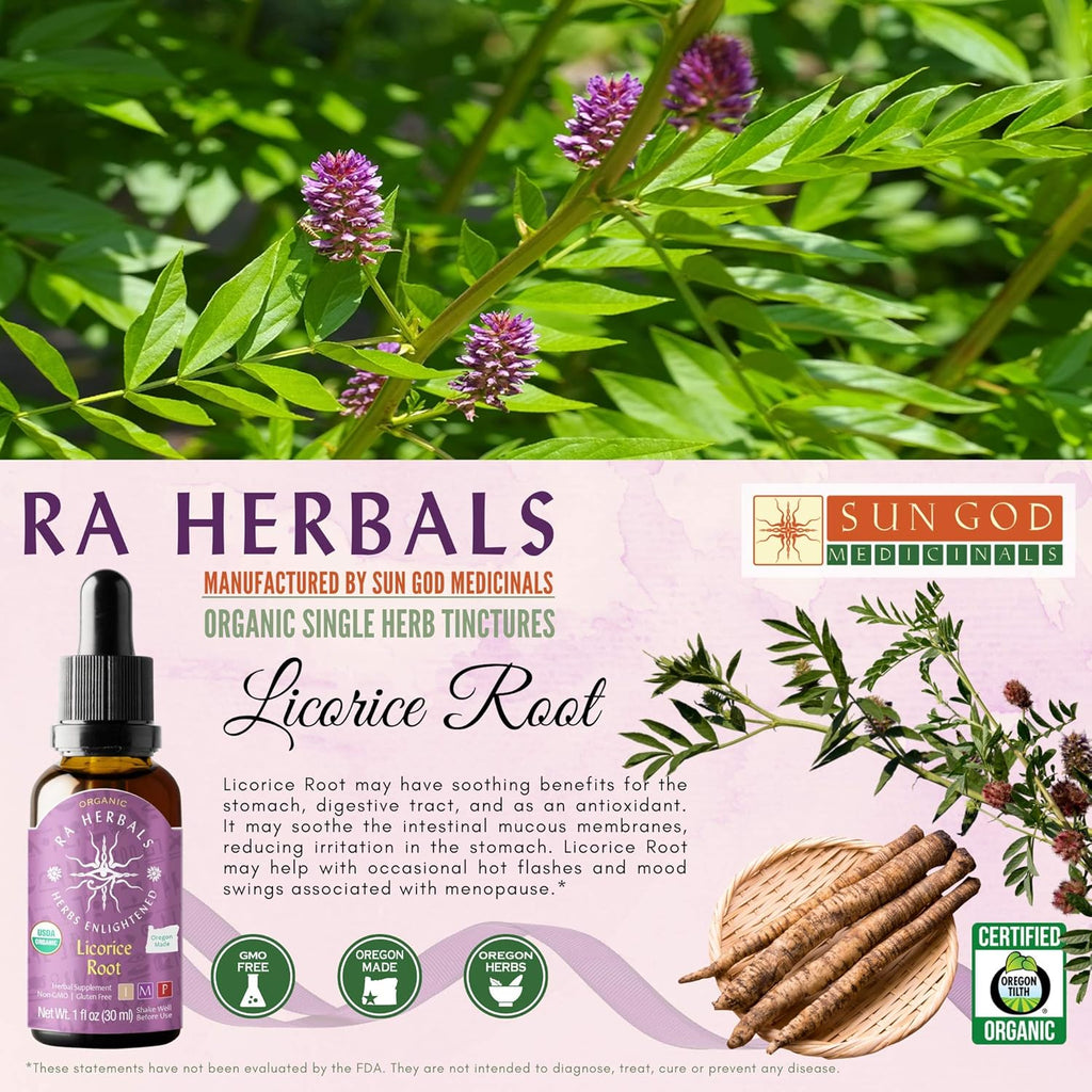 Ra Herbals Organic Licorice Root Liquid Extract - Digestive System Support - 1 fl oz