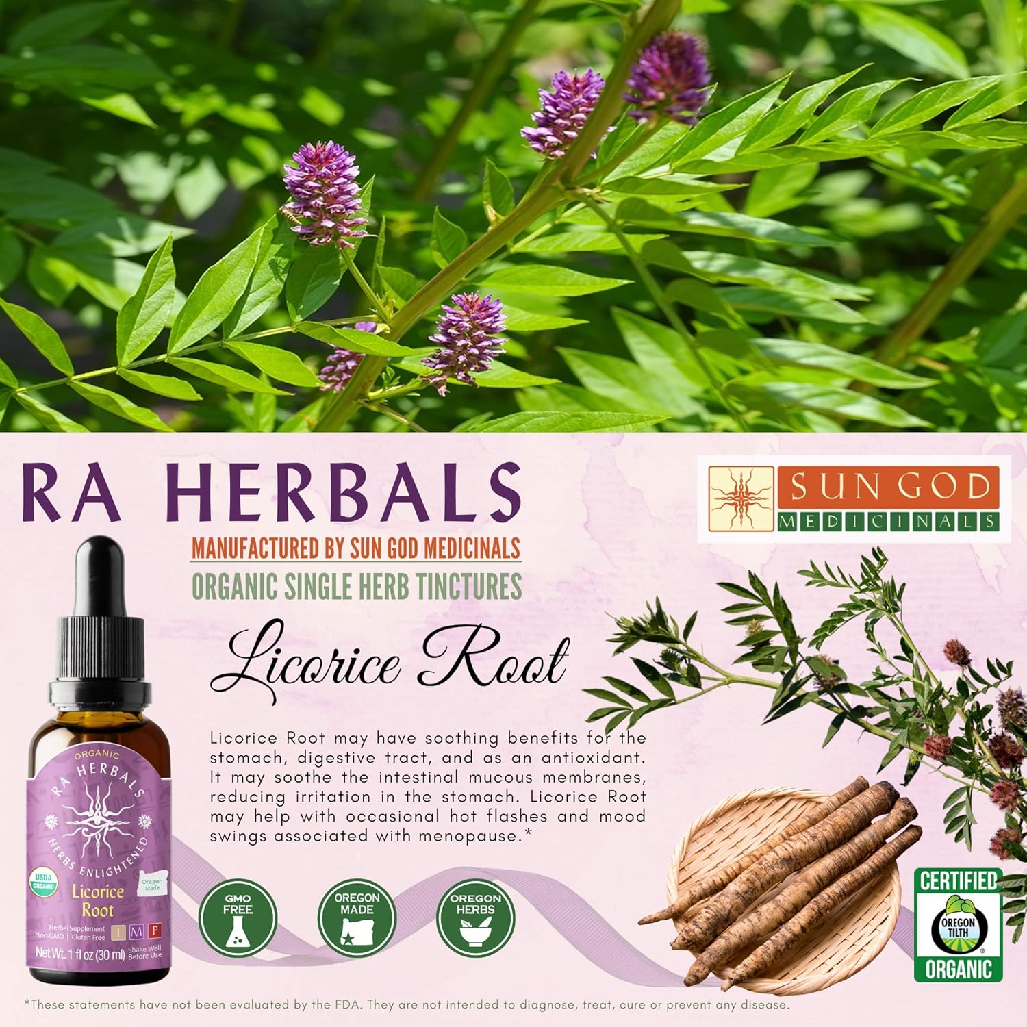Ra Herbals Organic Licorice Root Liquid Extract - Digestive System Support - 1 fl oz