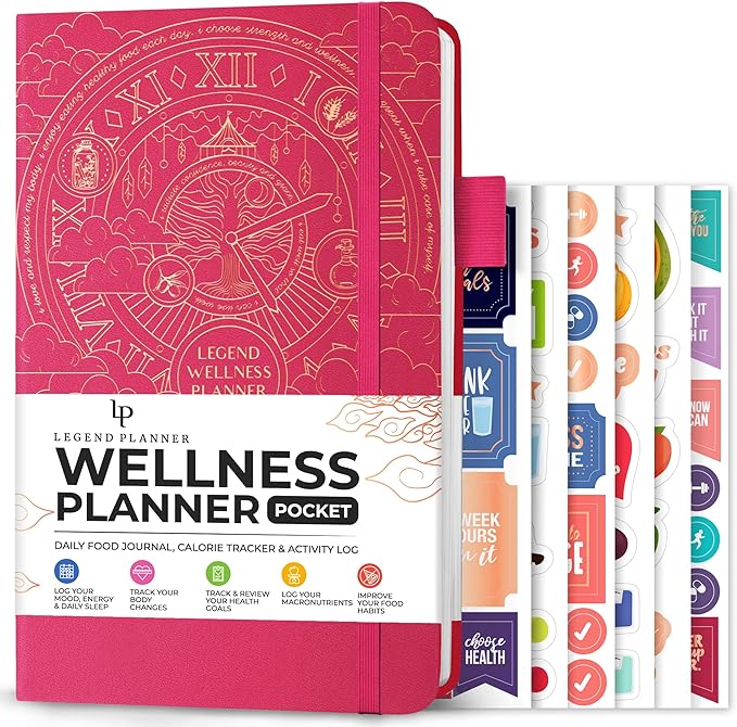 Legend Wellness Planner & Food Journal Pocket – Daily Diet & Health Journal with Weight Loss, Measurement & Exercise Trackers – Lifestyle & Nutrition Diary – Lasts 6 Months, 3.9x6.3″ – Hot Pink