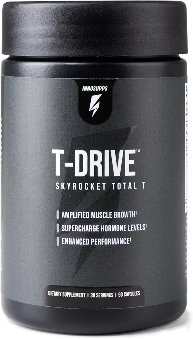InnoSupps : T-Drive | Testosterone Booster | Amplify Muscle Growth | KSM-66 Ashwagandha, Boron, Fenugreek | 90 Capsules