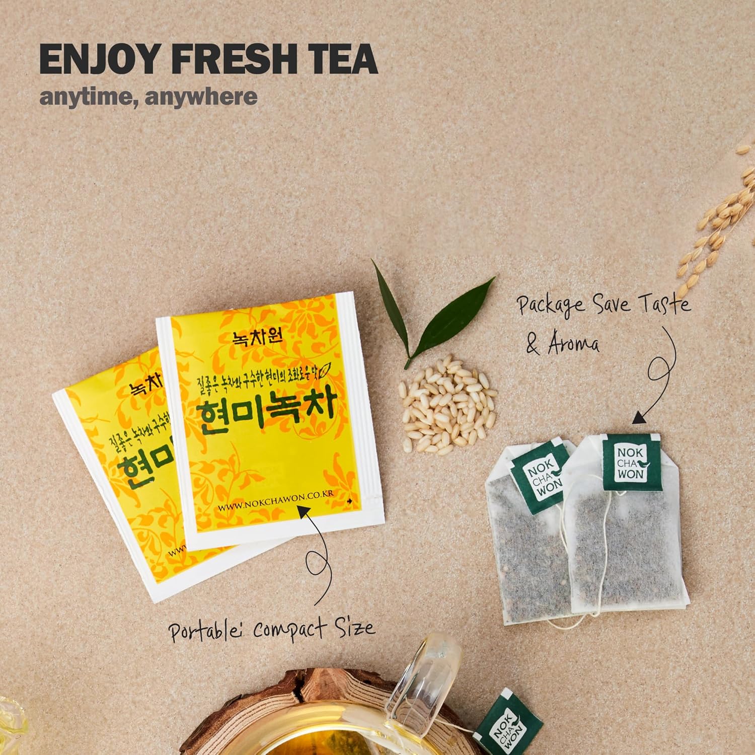 [Nokchawon] Brown Rice Green Tea, Genmaicha, Premium Pure Green Tea, 100 Count, 4.2oz(120g)
