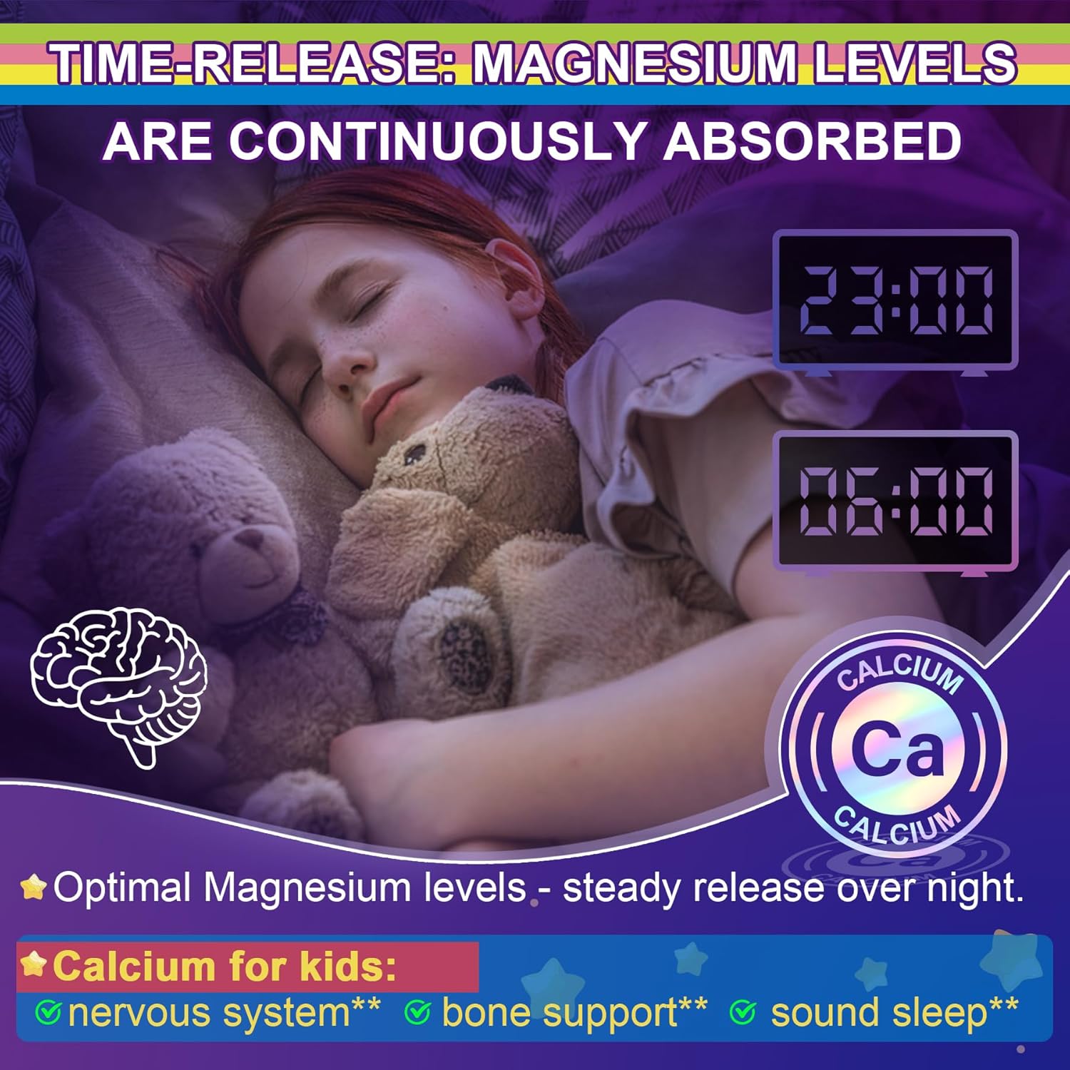 Neviss Magnesium Glycinate + Calcium Filled Gummies for Adults and Kids 4+, Kids Sleep Gummies Melatonin Free, No Sugar Magnesium Supplement w/B6 D3, L-Theanine for Zzz Relax, Brain,Bone,Muscle 2Pack