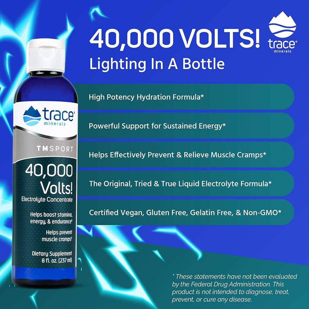 Trace Minerals 40,000 Volts - Concentrate Supplement Drops for Electrolyte Support - Support Muscle Health & Vitality - Workout Drink to Aid Hydration - 8 fl oz (48 Servings)