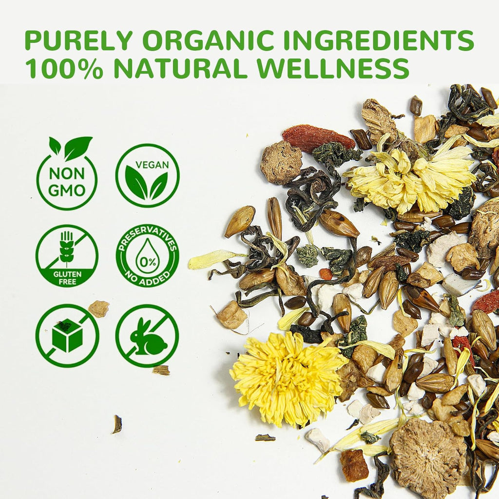 Organic Chicory Gardenia Tea for Blood Sugar Support & Healthy Digestion | 30 Bags of Herbal Tea| 10-Ingredient Blend with Chicory, Gardenia, Dandelion, Goji & Chrysanthemum | Supports Liver & Eye Health | Sugar Free, Caffeine Free, Vegan