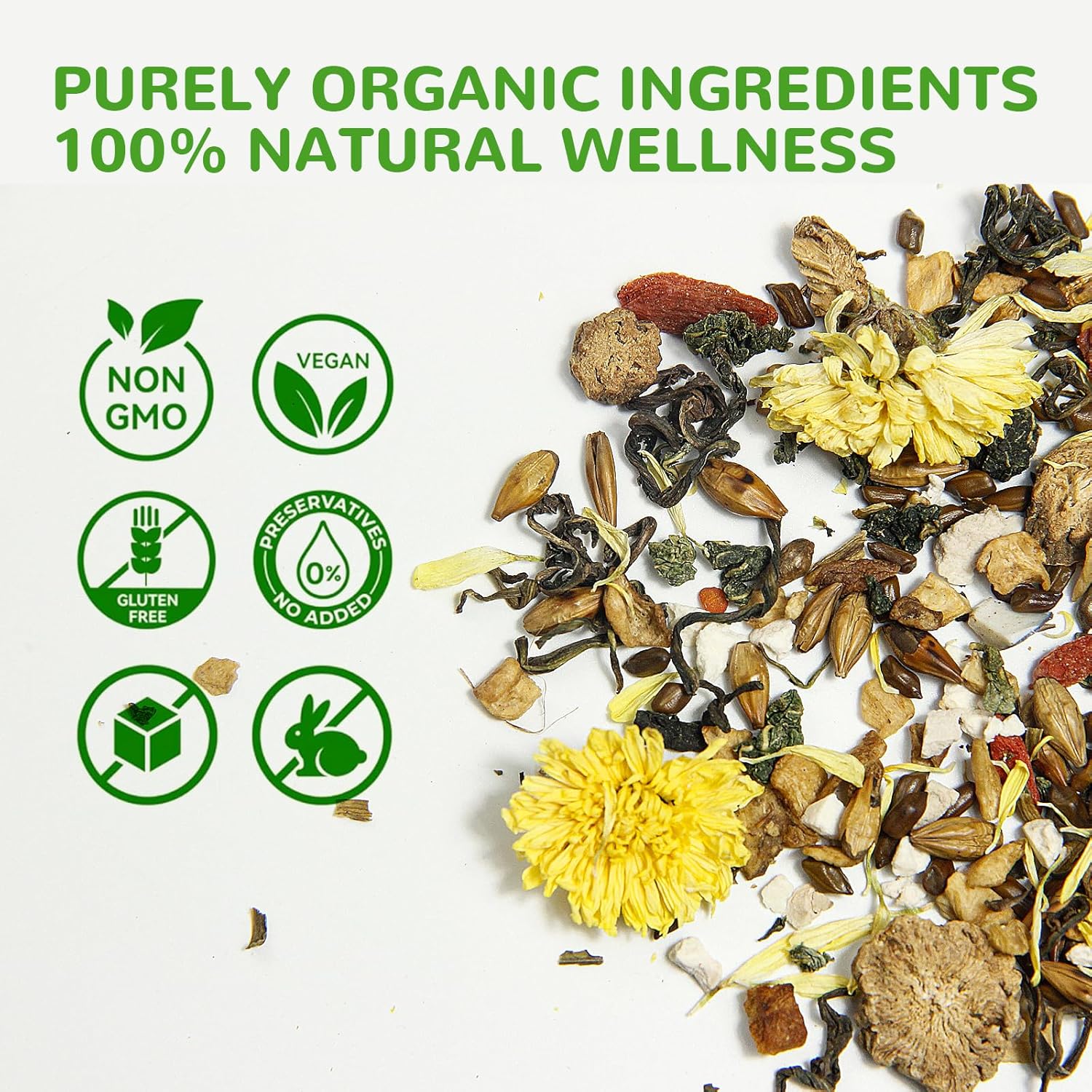 Organic Chicory Gardenia Tea for Blood Sugar Support & Healthy Digestion | 30 Bags of Herbal Tea| 10-Ingredient Blend with Chicory, Gardenia, Dandelion, Goji & Chrysanthemum | Supports Liver & Eye Health | Sugar Free, Caffeine Free, Vegan