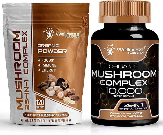 WELLNESS LABSRX Mushroom Powder 2000mg - Mushroom Supplement Capsules