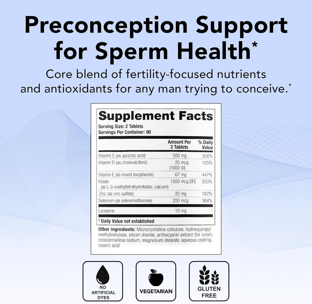 Theralogix ConceptionXR Reproductive Health For Men, Men's Preconception Vitamins for Fertility Support, Male Fertility Supplements for Sperm Health, NSF Certified - 180 Tabs (90-Day Supply), Unflavor