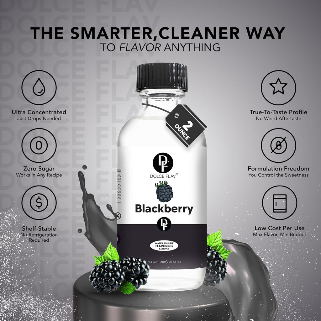 Dolce Flav Blackberry Extract - 2 Ounce Water-Soluble Multipurpose Flavoring Ideal for Baked Goods, Beverages, Coffee, Desserts & Ice Cream - Perfect Kitchen Gift for Holidays
