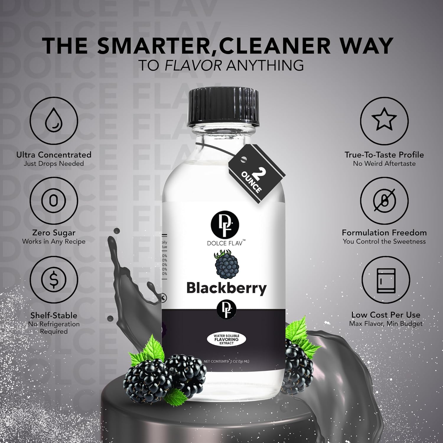 Dolce Flav Blackberry Extract - 2 Ounce Water-Soluble Multipurpose Flavoring Ideal for Baked Goods, Beverages, Coffee, Desserts & Ice Cream - Perfect Kitchen Gift for Holidays