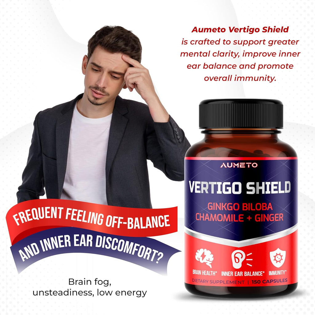 Vertigo Support Complex with Ginkgo Biloba, Chamomile, Ginger, Vitamin D3, B12 - Advanced 14-in-1 Formula for Spinning Dizziness Inner Ear Balance* - Made in The USA
