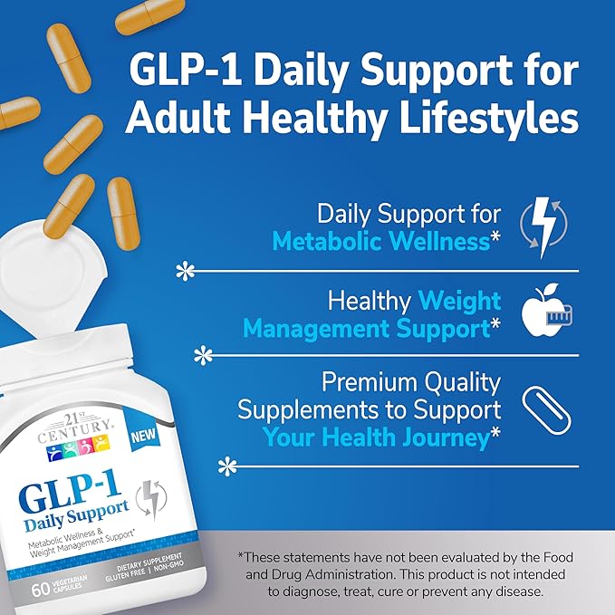 21st Century GLP-1 Daily Support Supplement (60 Count), Weight Management, Exercise, & Daily Metabolism Health Support, Vegetarian Capsules with Turmeric, Barberry, & Green Tea Extract, Gluten-Free