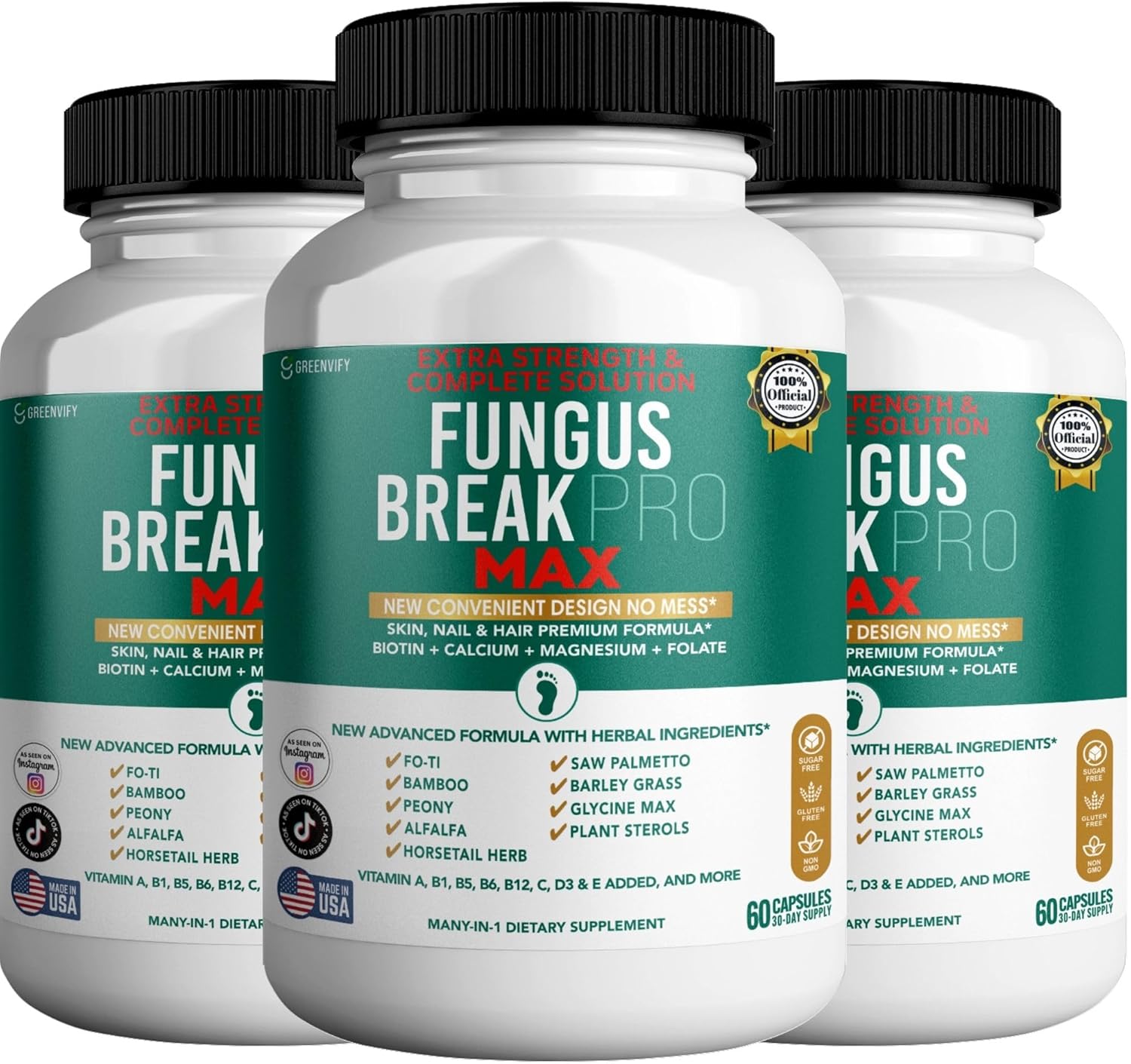 Fungus Break Pro Max Nail & Hair Supplement, 60 Capsules, Biotin 5000mcg with Vitamins & Herbal Blend (3)