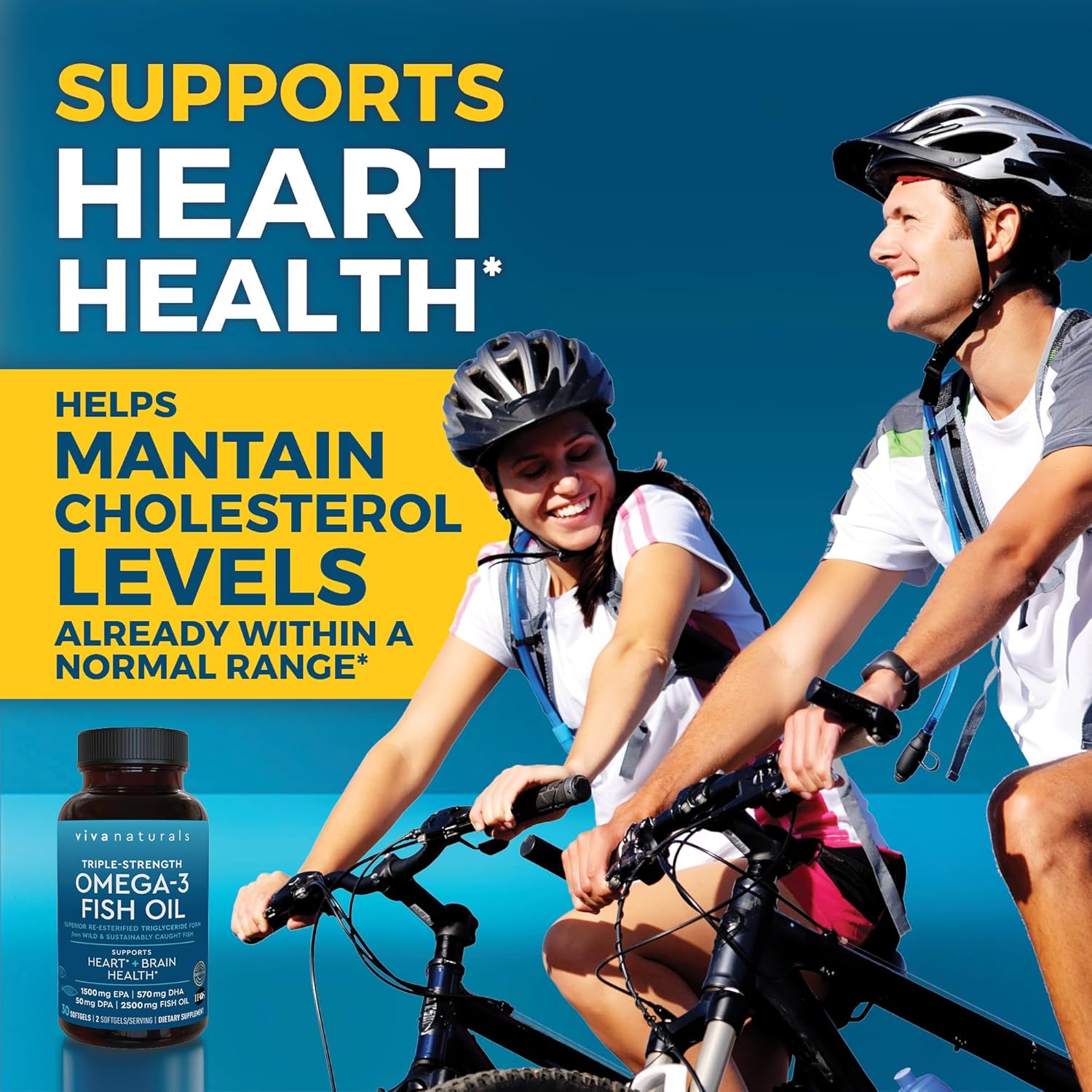 Viva Naturals Omega 3 Fish Oil Supplement for Women and Men - 2500 mg Triple Strength Fish Oil Pills with Re-Esterified Omega 3 Fatty Acids Including EPA, DHA DPA - 30 Pescatarian-Friendly Softgels