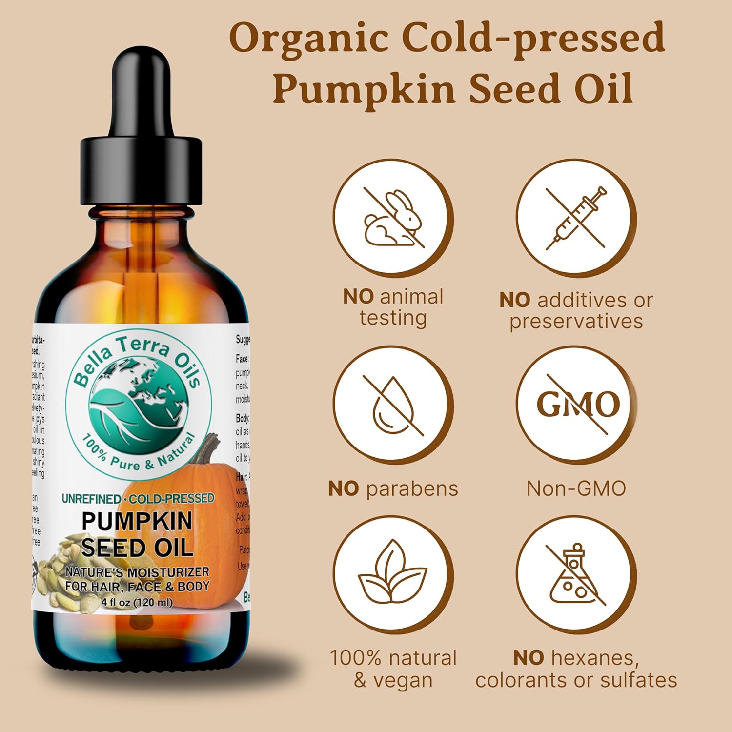 Bella Terra Oils Pumpkin Seed Oil for Hair, Skin, and Nails – 1 gallon, Deeply Hydrating, Nutrient-Rich, Premium Quality