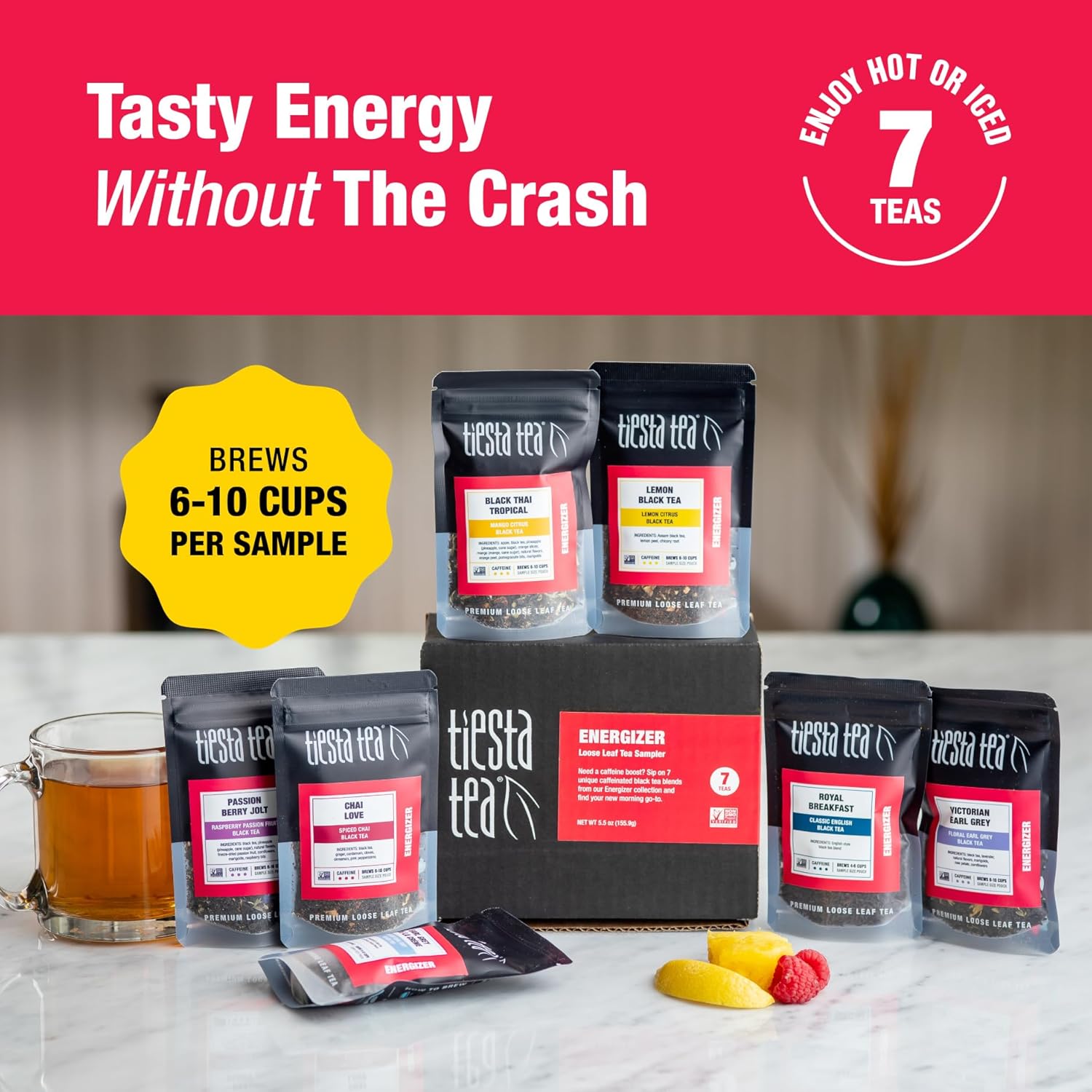 Tiesta Tea - Black Sampler Dry Flight Set, Loose Leaf, High Caffeine, Makes Hot & Iced, Assorted Tea Sets with Herbal, Chai, Fruit Black Teas & More, 7 Resealable Sample Pouches