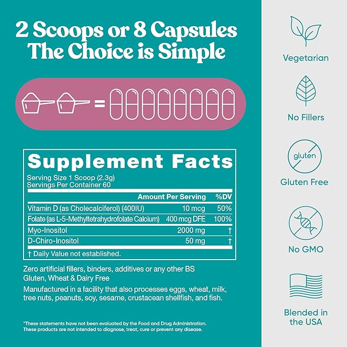 Regulate MAX Myo-Inositol & D-Chiro Inositol Supplement Powder for Women with Vitamin D & Folate PCOS Nutritional Support, Hormone Balance & Fertility Support, Unflavored 60 Servings