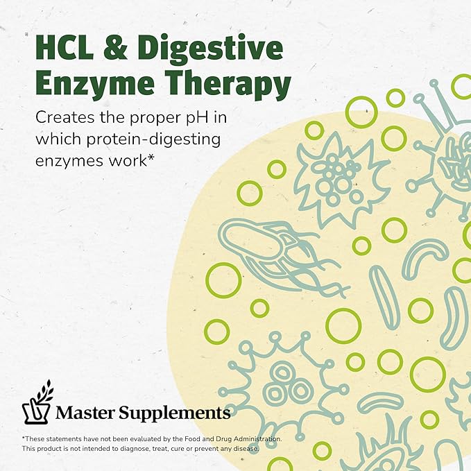 Master Supplements HCL-Stim - 30 Vegetable Capsules - Provides Digestive Support + Gas & Bloating Relief - Vegan, Gluten Free - 30 Servings