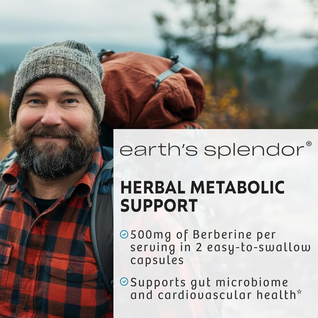 Earth's Splendor Berberine 500mg Capsules, Supports Metabolism (120ct Bottle, 2 Month Supply) Non-GMO, Vegan-Friendly