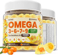 Omega 3-6-7-9 Gummies, Organic Sea Buckthorn Oil 1200MG & Flaxseed Oil 500MG, Vegan Omega 7 Supplement w/Vitamin A, C, E, Fatty Acids, No Fish Taste, Supports Skin, Eye, Immune, Brain Health, 60 Cts