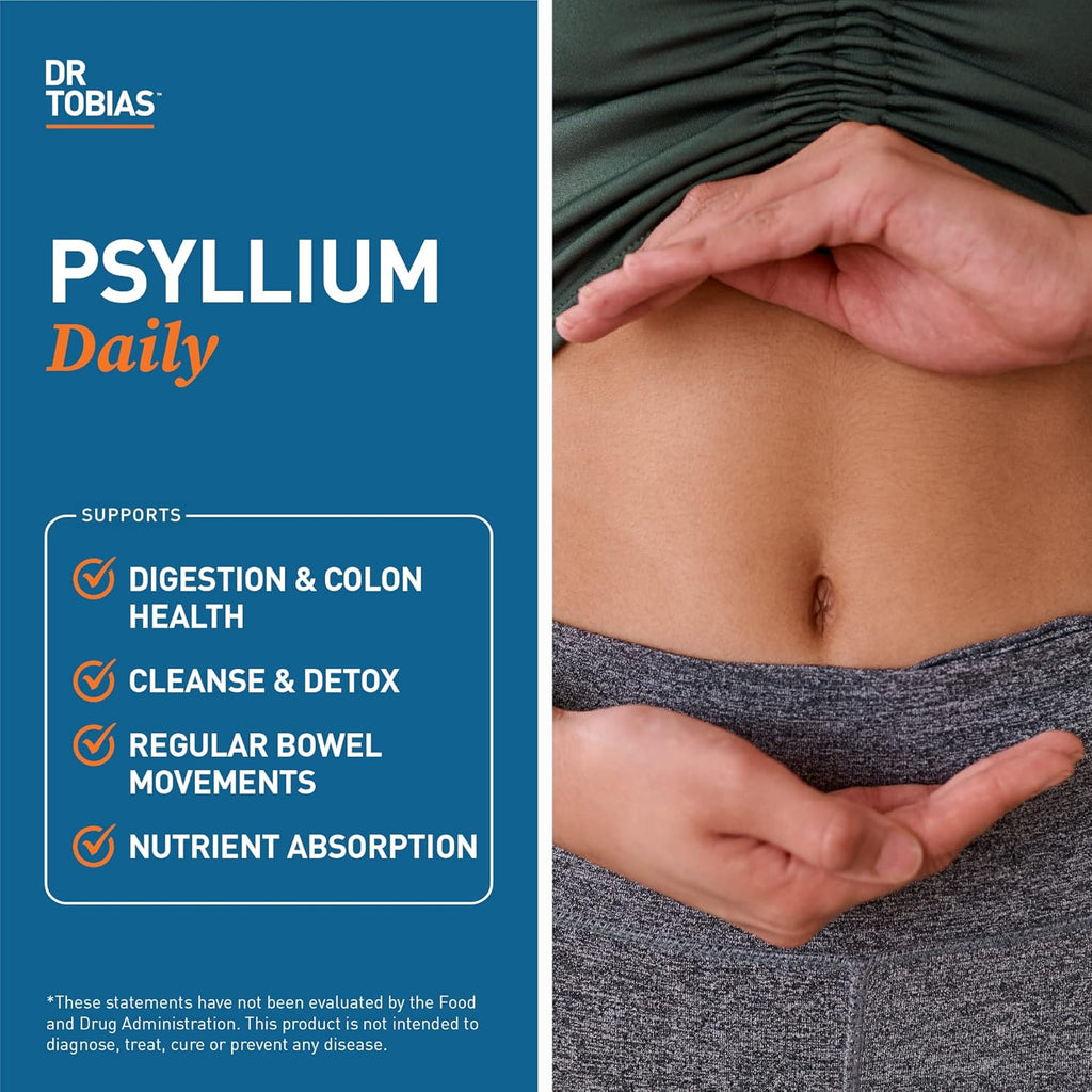 Dr. Tobias Psyllium Daily, Supports Healthy Bowel Movement, Psyllium Husk Capsules with Bentonite Clay, Flaxseed & Natural Ingredients, Daily Fiber Supplement in Support of Colon Health, 180 Capsules