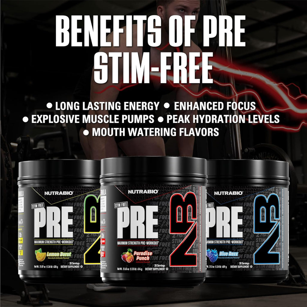 NutraBio STIM-Free PRE Workout for Men, New Formula | Laser Focus, Extreme Pumps | Performance, Endurance | 10g Citrulline, Beta Alanine, Nitrates, Nootropics, Electrolytes-20 Servings Paradise Punch